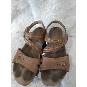 Earth Origins Bria Sandal Women Tan Leather Braided Straps Comfort Wedge Size 8M